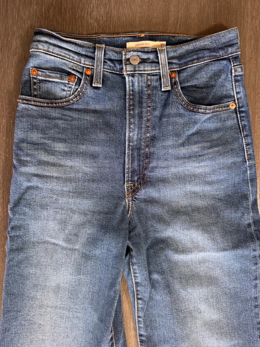 Levi’s Ribcage Bell Bellbottom Denim Jeans Dark Blue Flare 27 - Picture 4 of 13